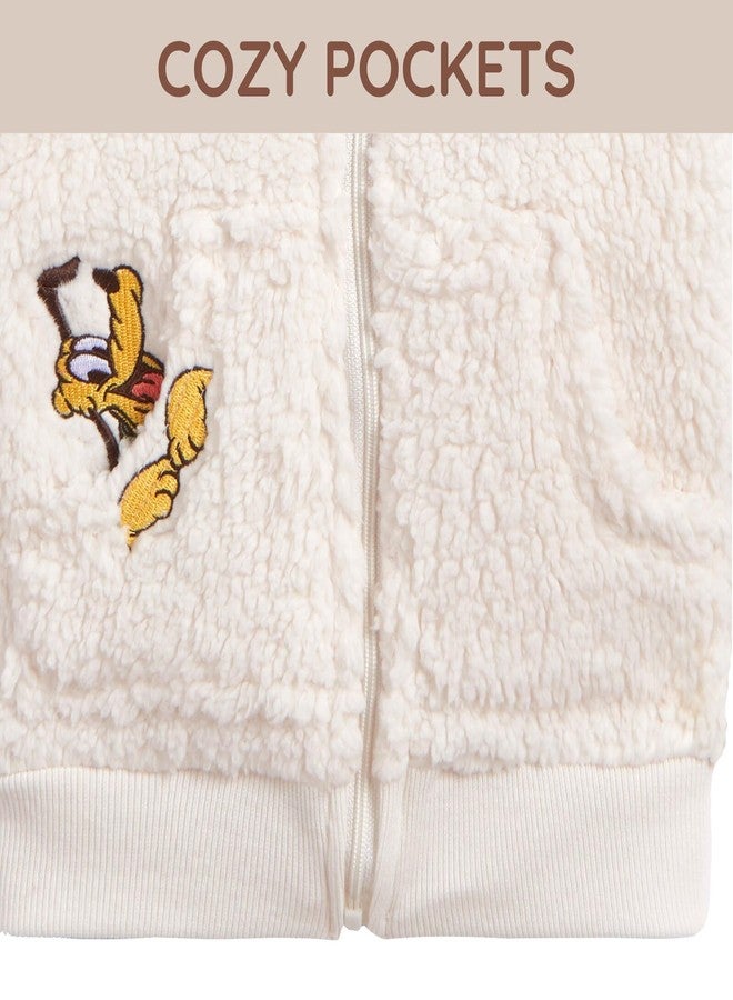 Disney Mickey Mouse Pluto Infant Baby Boys Cozy Sherpa Zip Up Hoodie White 12 Months - Image 4