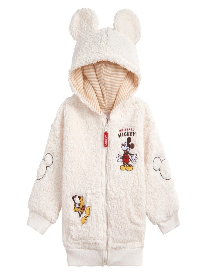 Disney Mickey Mouse Pluto Infant Baby Boys Cozy Sherpa Zip Up Hoodie White 12 Months - Image 1