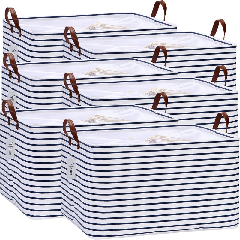 Hinwo Hinwo 70L Extra Large Storage Bins 6Pack Closet Organizers and Storage Foldable Clothes Storage Baskets with Handles Containers for Clothing Blanket Comforters Toys Bedding Navy Stripe 