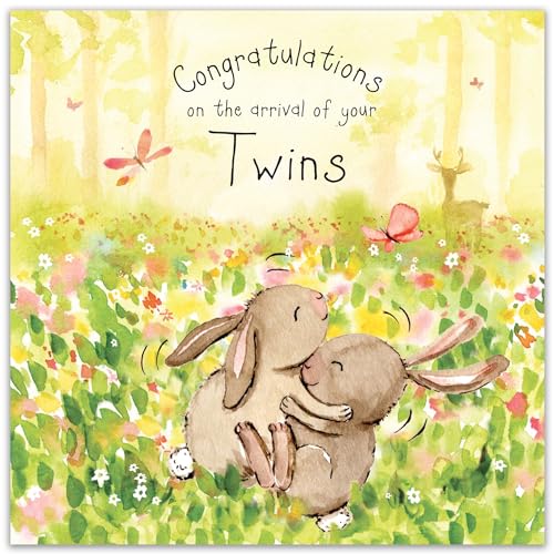 Twizler New Twins Card with Twin Bunnies - New Baby Twins Card - Card New Twins - Congratulations Baby Twins Card – New Baby Card Twins – New Twins Gift - Newborn Twins Card -Twins Baby Gifts - Image 2