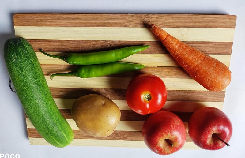 Qwid Bamboo Wooden Rectangular Chopping Board Cutting Board Slicing Board for Fruits Vegetables Meat Bread Cheese Rectangle Shape 32x22 cm - Image 1
