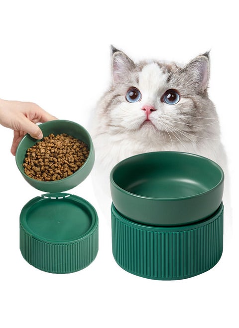 Ceramic Cat Bowl,Tall to Protect the Cervical Spine Anti-Spill Pet Bowls,Detachable Ceramic Water Bowl Food Bowl(green)