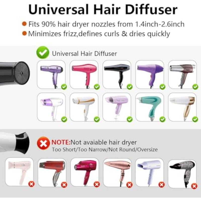 Universal Hair Diffuser Attachment for Curly, Wavy, Thick and Natural Hair - Professional Blow Dryer Diffuser with Honeycomb Element, 1.4-3 Inch Adjustable Nozzle Fits Most Dryers - Image 2