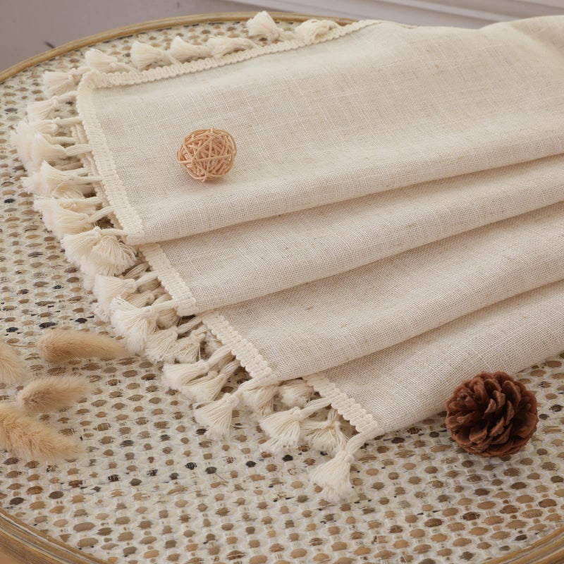 Joydeco Linen Boho Curtains 72 Inches Long 2 Panels  Super Soft Bohemian Farmhouse Curtains with Tassels  Semi Sheer Light Filtering Drapes for Bedroom Living Room (Rod Pocket  52Wx72L) - Image 3