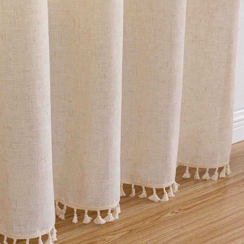Joydeco Linen Boho Curtains 72 Inches Long 2 Panels  Super Soft Bohemian Farmhouse Curtains with Tassels  Semi Sheer Light Filtering Drapes for Bedroom Living Room (Rod Pocket  52Wx72L) - Image 4