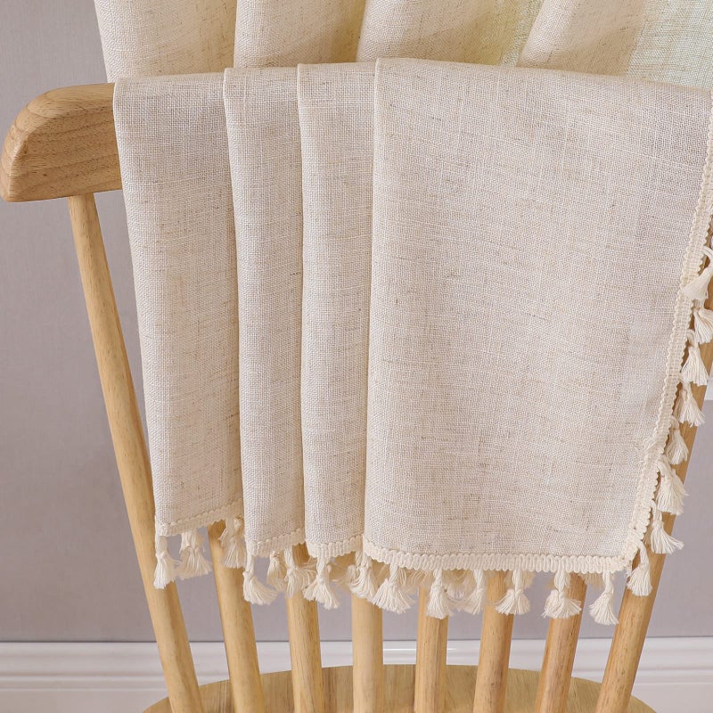 Joydeco Linen Boho Curtains 72 Inches Long 2 Panels  Super Soft Bohemian Farmhouse Curtains with Tassels  Semi Sheer Light Filtering Drapes for Bedroom Living Room (Rod Pocket  52Wx72L) - Image 5