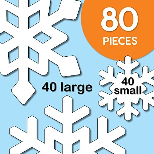 FreshCut Crafts 80 Pieces Snowflake Paper Cutouts with IDEA Guide, 2-Sided US Made Card Stock Punch Out White Snowflakes for Bulletin Boards, Classroom Decor - Small and Large Snowflake Decorations Winter Cutouts - Image 4