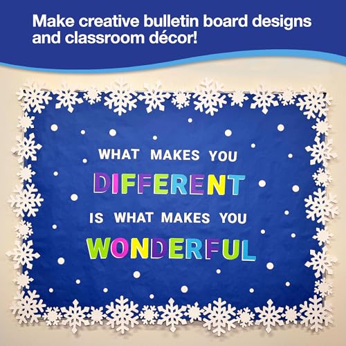 FreshCut Crafts 80 Pieces Snowflake Paper Cutouts with IDEA Guide, 2-Sided US Made Card Stock Punch Out White Snowflakes for Bulletin Boards, Classroom Decor - Small and Large Snowflake Decorations Winter Cutouts - Image 3