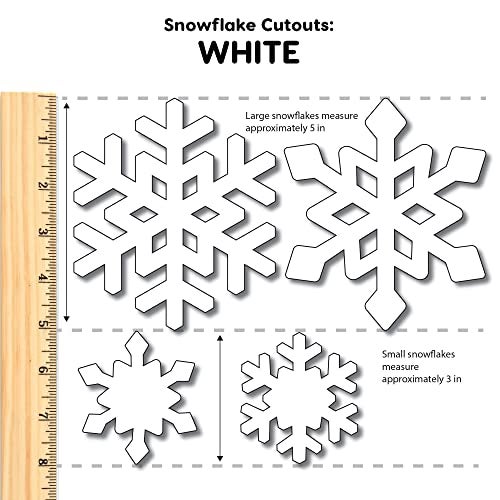 FreshCut Crafts 80 Pieces Snowflake Paper Cutouts with IDEA Guide, 2-Sided US Made Card Stock Punch Out White Snowflakes for Bulletin Boards, Classroom Decor - Small and Large Snowflake Decorations Winter Cutouts - Image 5