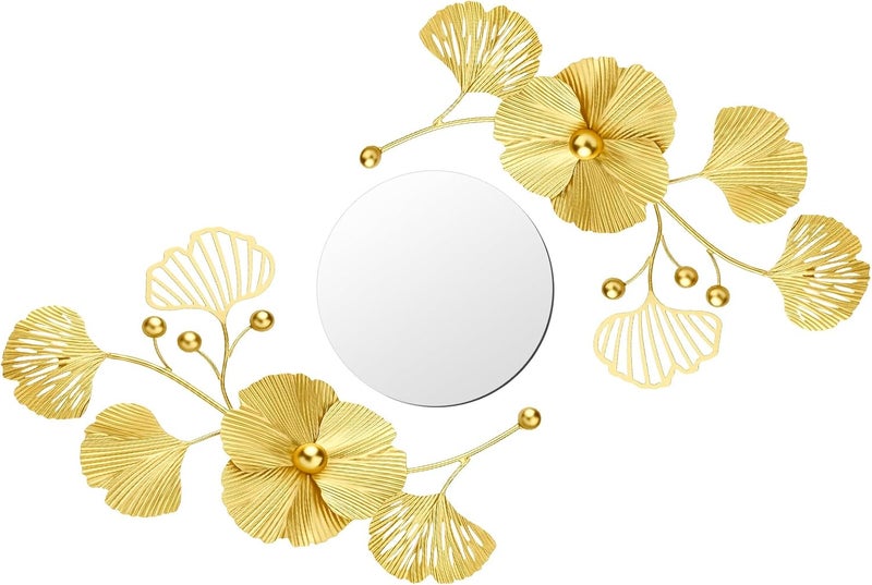 Tandefio 3 Pcs Metal Decorative Wall Mirrors for Living Room Metal Ginkgo Leaf Mirror Modern Creative Wall Decor Art Hanging Decor Mirror for Entrance Bedroom Living Room (Gold,16.inches) - Image 2