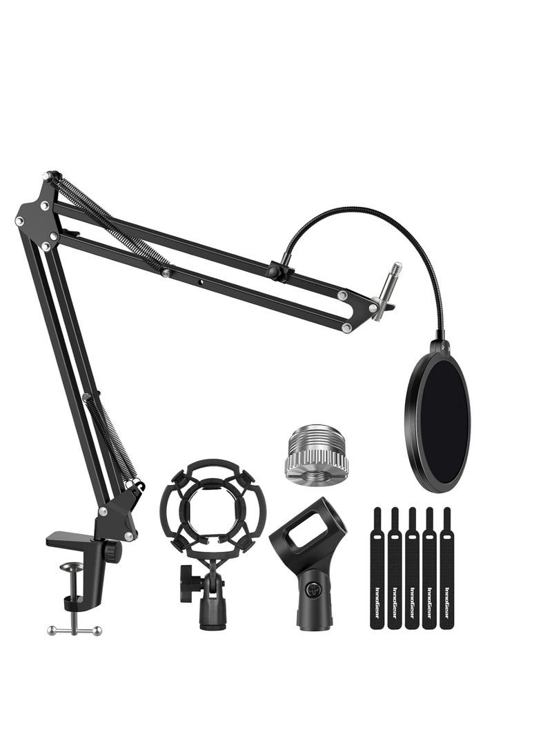 InnoGear - InnoGear Microphone Stand Mic Boom Arm for Blue Yeti HyperX QuadCast S SoloCast Snowball Fifine K669B and other Mic, with Shock Mount Windscreen Pop Filter Mic Clip Holder Cable Ties, Medium - Image 1