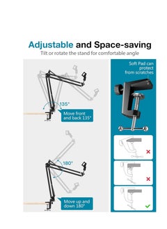 InnoGear InnoGear Microphone Stand Mic Boom Arm for Blue Yeti HyperX QuadCast S SoloCast Snowball Fifine K669B and other Mic, with Shock Mount Windscreen Pop Filter Mic Clip Holder Cable Ties, Medium  - Image 3