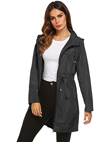 LOMON Womens Lightweight Waterproof Rain Jacket Active Outdoor Hooded Raincoat with Drawstring Belt Black M - Image 5