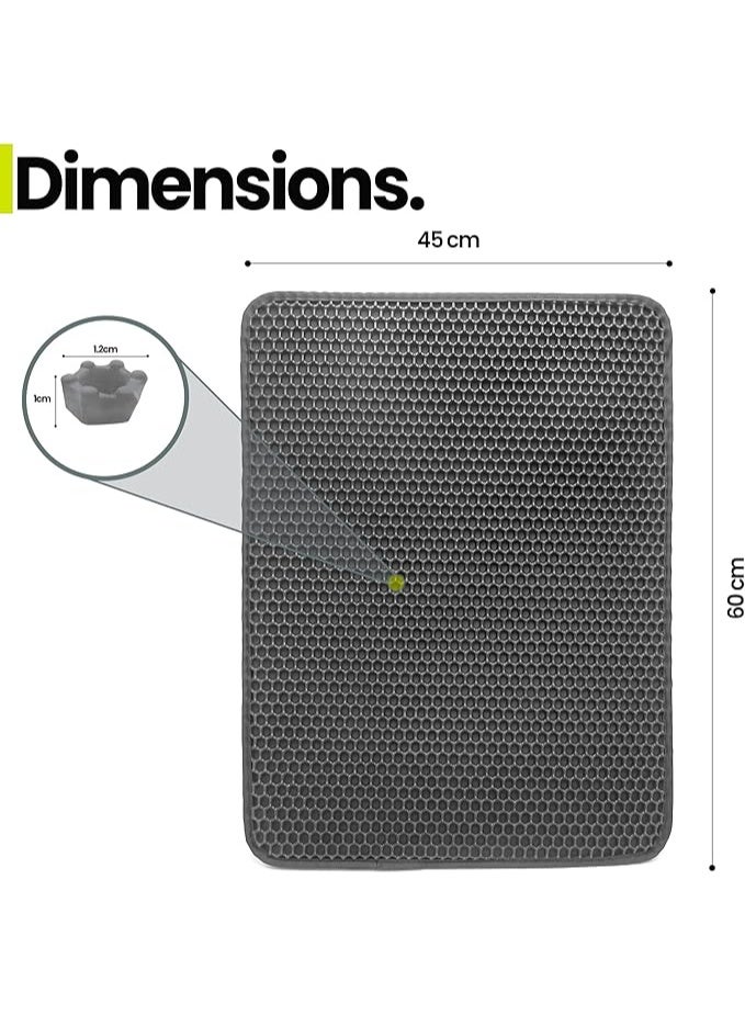بساط لفضلات القطط، بساط لفضلات القطط بتصميم خلية النحل بطبقة مزدوجة، بساط فضلات القطط مقاوم للبول والماء سهل التنظيف وقابل للغسل من سوا، (لون رمادي - مقاس 45 × 60 سم) - Image 2