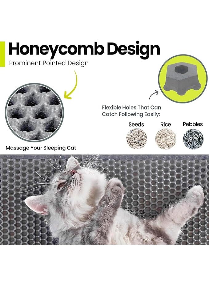 بساط لفضلات القطط، بساط لفضلات القطط بتصميم خلية النحل بطبقة مزدوجة، بساط فضلات القطط مقاوم للبول والماء سهل التنظيف وقابل للغسل من سوا، (لون رمادي - مقاس 45 × 60 سم) - Image 4