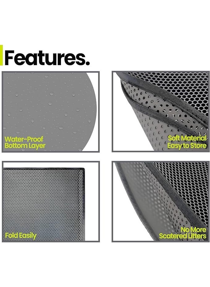 بساط لفضلات القطط، بساط لفضلات القطط بتصميم خلية النحل بطبقة مزدوجة، بساط فضلات القطط مقاوم للبول والماء سهل التنظيف وقابل للغسل من سوا، (لون رمادي - مقاس 45 × 60 سم) - Image 5
