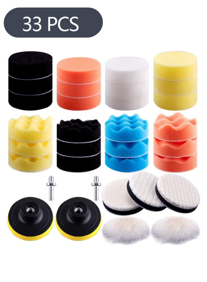 Ant 33-Piece 3 Inch Buffing Sponge Pads and Polishing Pads kit, Car Polishing Pad Kit Foam Polishing Pads Car Buffer Polisher Attachment for Car Polishing Waxing and Cleaning  - Image 1