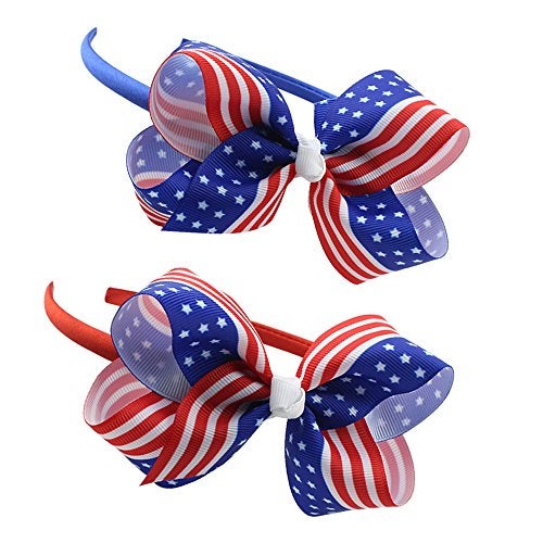 BinaryABC 4th of July Headband,American Flag Bow Headband,Patriotic Headband,Memorial Day Independence Day Party Decorations,2Pcs - Image 1
