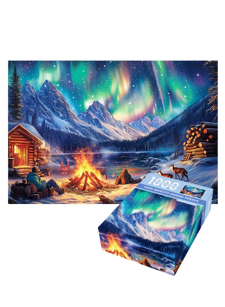 1000pcs Adult Cartoon Puzzle Aurora Bonfire Night - Image 1