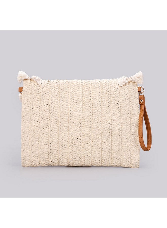 QTKJ Crossbody Bags for Women, Straw Clutch Purses, Simple white tassel Handmade Woven Envelope Package, Tassel Handbags for Women Vacation, Travel, Daily Matching - Image 3