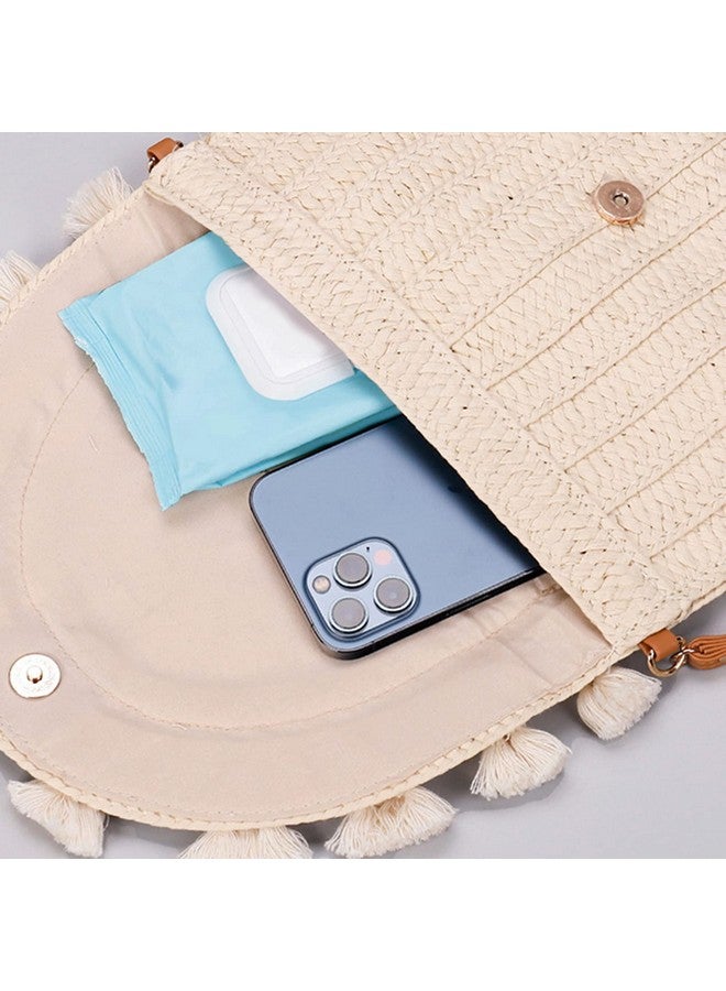 QTKJ Crossbody Bags for Women, Straw Clutch Purses, Simple white tassel Handmade Woven Envelope Package, Tassel Handbags for Women Vacation, Travel, Daily Matching - Image 2