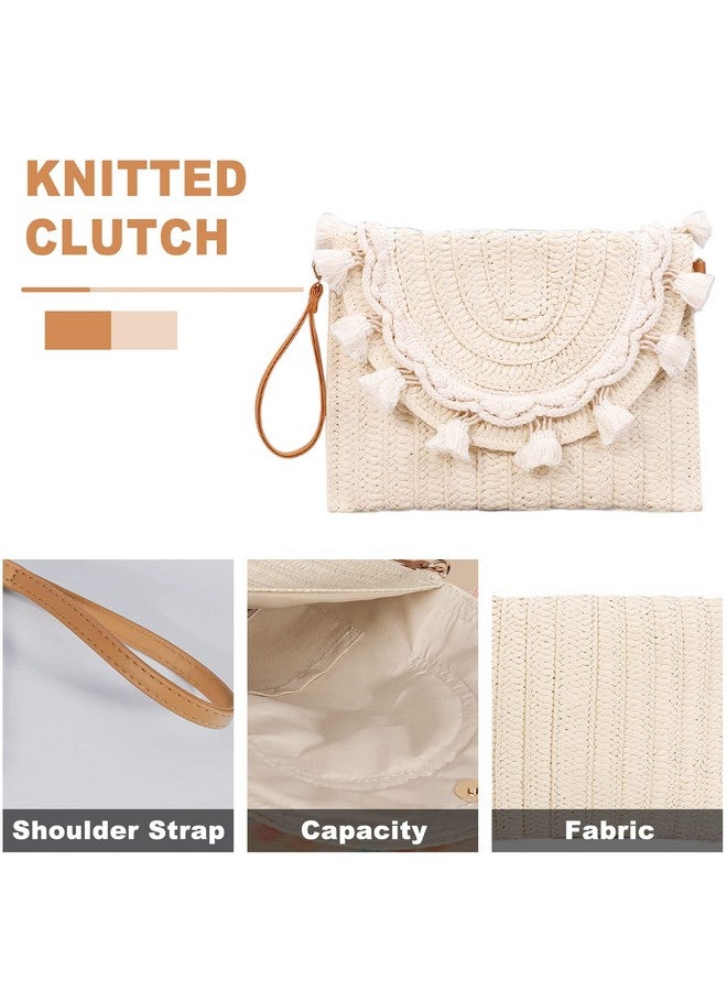 QTKJ Crossbody Bags for Women, Straw Clutch Purses, Simple white tassel Handmade Woven Envelope Package, Tassel Handbags for Women Vacation, Travel, Daily Matching - Image 4