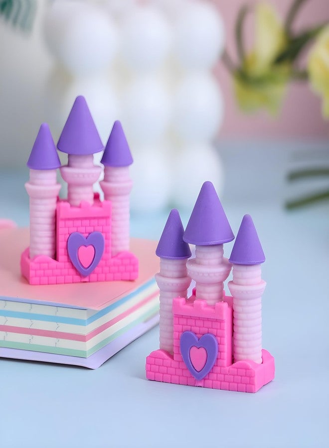 Radiance™ 12 Pcs Castle Shape Erasers for Kids | Fancy Pencil Erasers for Girls | Cute Stationery Set | Ideal for Birthday Return Gifts & School Supplies (Random Designs & Colors) - Image 3