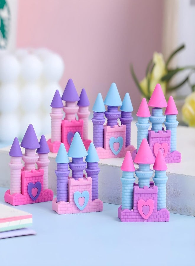 Radiance™ 12 Pcs Castle Shape Erasers for Kids | Fancy Pencil Erasers for Girls | Cute Stationery Set | Ideal for Birthday Return Gifts & School Supplies (Random Designs & Colors) - Image 4