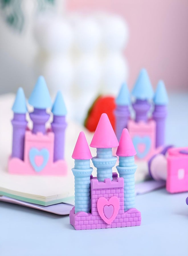 Radiance™ 12 Pcs Castle Shape Erasers for Kids | Fancy Pencil Erasers for Girls | Cute Stationery Set | Ideal for Birthday Return Gifts & School Supplies (Random Designs & Colors) - Image 5