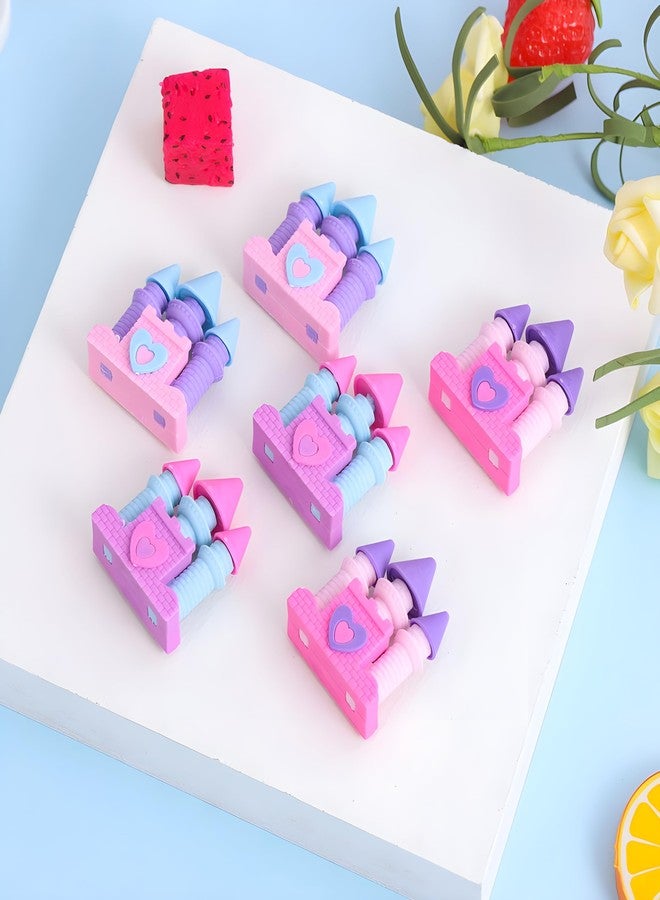 Radiance™ 12 Pcs Castle Shape Erasers for Kids | Fancy Pencil Erasers for Girls | Cute Stationery Set | Ideal for Birthday Return Gifts & School Supplies (Random Designs & Colors) - Image 2