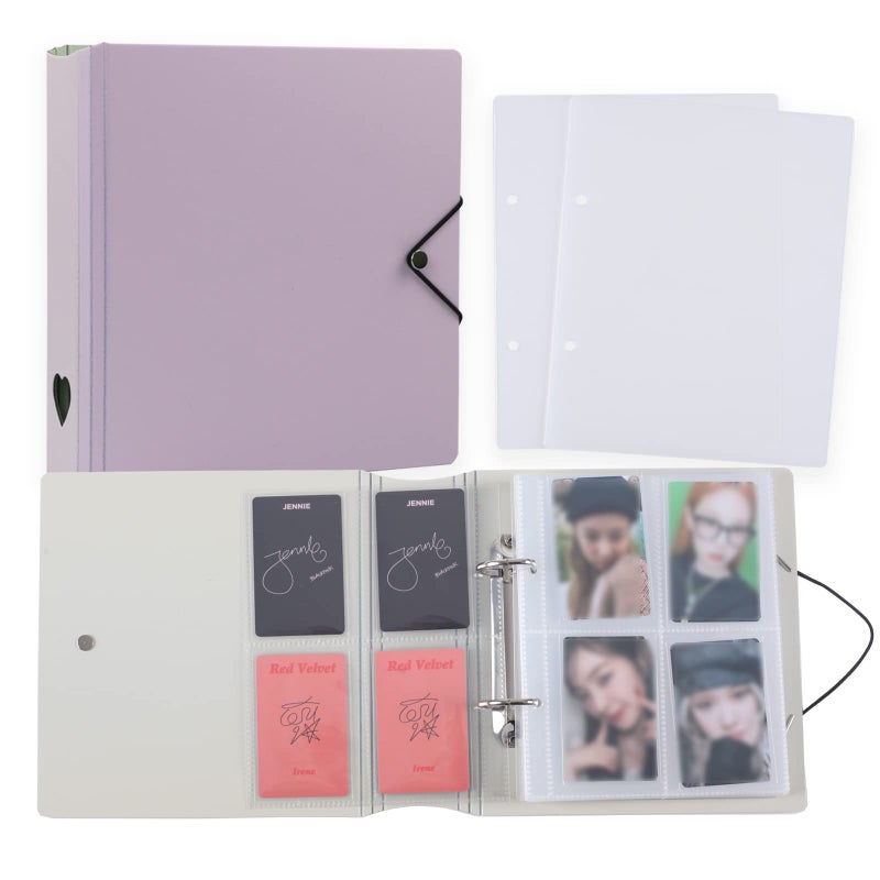 Neffliwe 4Pocket Kpop Photocard Binder A5 DRing Photocard Holder with 50Pcs Inner Sleeves Korean Photocard Collect Book Holds 200 Cards Purple 