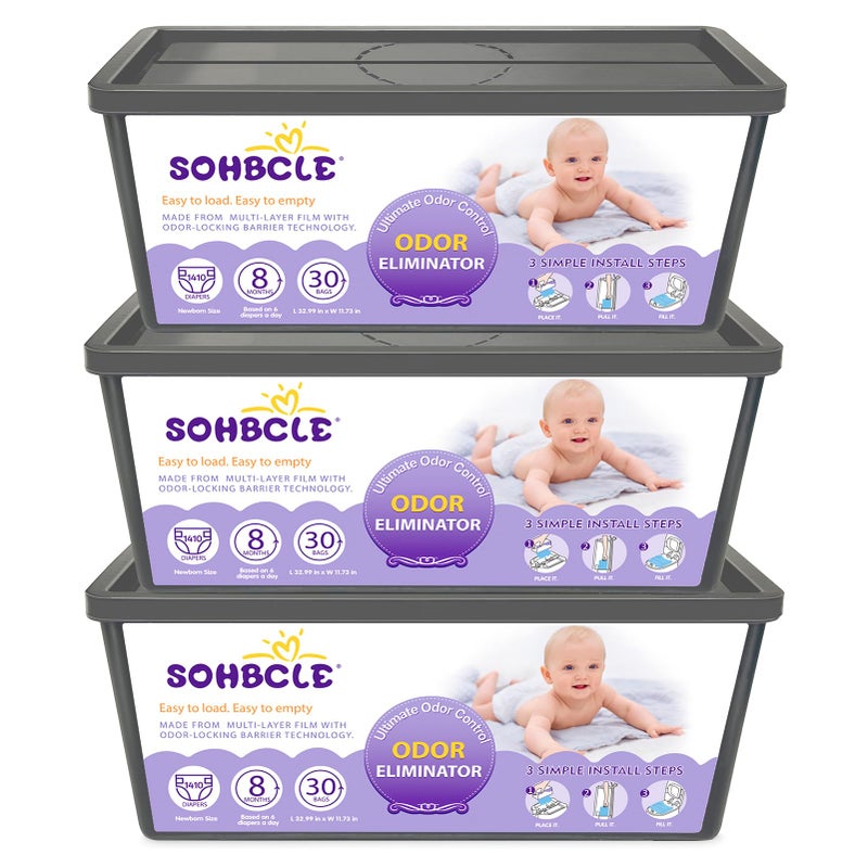 SOHBCLE Refills Compatible with Genie Easy Roll Signature Diaper Pail and Platinum Diaper Pail, Upgraded 90 Bags Hold up to 4200 Newborn Diapers, Extra Thickness Powerful Odor Control, Unscented - Image 1