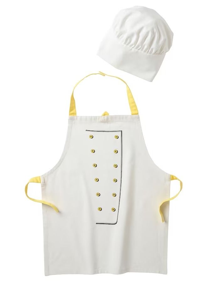 TOPPKLOCKA Children’s apron with chef’s hat, white/yellow  - Image 1