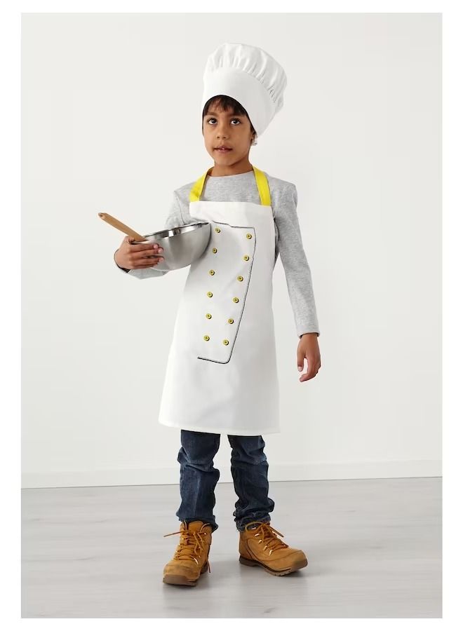 TOPPKLOCKA Children’s apron with chef’s hat, white/yellow  - Image 2