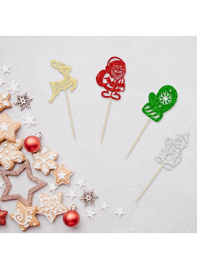 Ephlyn 24Pcs Christmas Cupcake Toppers Glitter Christmas Santa Claus Snowman Reindeer Gloves Cupcake Picks Baby Shower Christmas Theme Birthday Party Cake Decorations Supplies - Image 3
