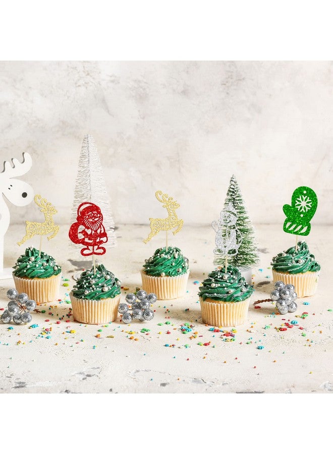 Ephlyn 24Pcs Christmas Cupcake Toppers Glitter Christmas Santa Claus Snowman Reindeer Gloves Cupcake Picks Baby Shower Christmas Theme Birthday Party Cake Decorations Supplies - Image 5