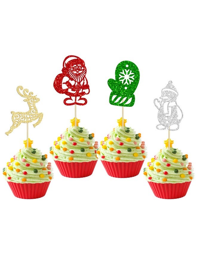Ephlyn 24Pcs Christmas Cupcake Toppers Glitter Christmas Santa Claus Snowman Reindeer Gloves Cupcake Picks Baby Shower Christmas Theme Birthday Party Cake Decorations Supplies - Image 1