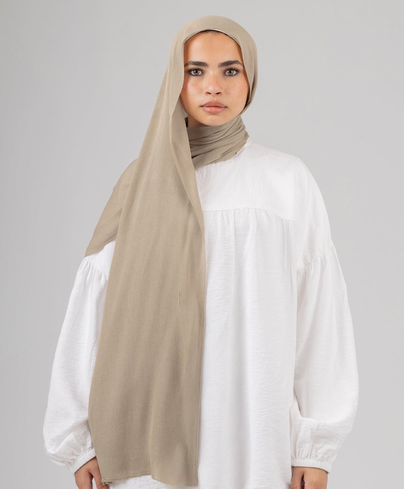 Luxurious Cotton Crinkle Scarf — Stone Beige