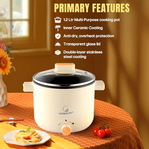 Goodscity Multipurpose Electric Kettle with Ceramic Coating 1.2L| Multi Cooker Kettle Boil, Steam, Fry, Saute|Multi Cook for Water, Egg, Tea,Soup,Coffee,Babyfood| Hostel,Travelling| 600W|1Year Waranty - Image 3