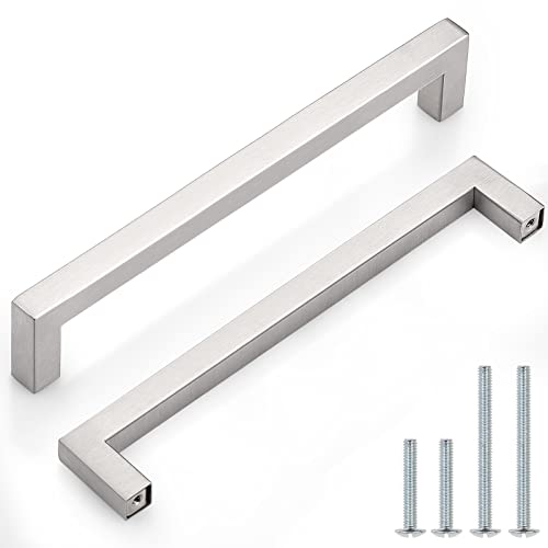 Probrico 30 Pack Satin Nickel Square Bar Cabinet Pulls Drawer Dresser Handles Stainless Steel Modern Door Hardware for Kitchen and Bathroom Cabinets Cupboard,Hole Center 7-9/16 inch(192mm) - Image 1