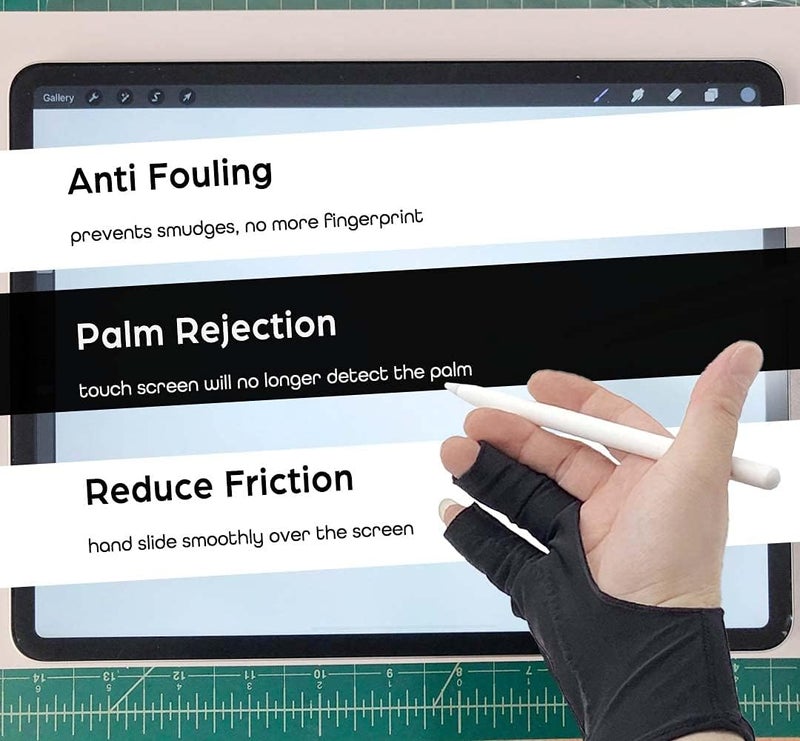 AKX Artist Glove -Palm Rejection Drawing Glove for Graphic Tablet, 2 Fingerless, Left and Right Hand, Black,2 Pack,AK-020 - Image 2