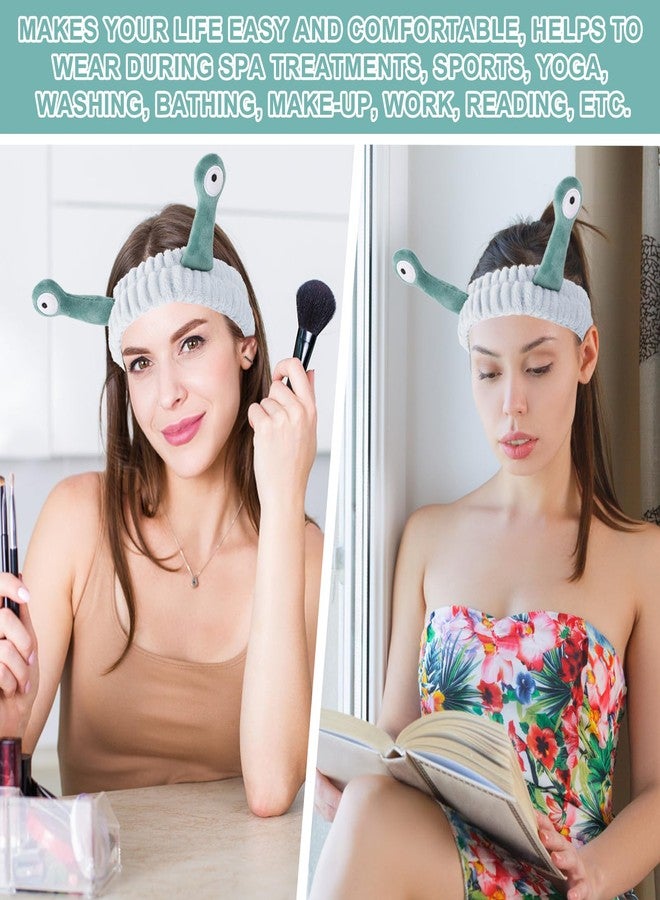 Molain Headbands for Women, Cute Palm and Snail Spa Headbands, Coral Fleece Skincare Headband, Elastic Makeup Headband, Fun Hair Band for Washing Face, Shower, Beauty, and Skincare(Blue&Green) - Image 4