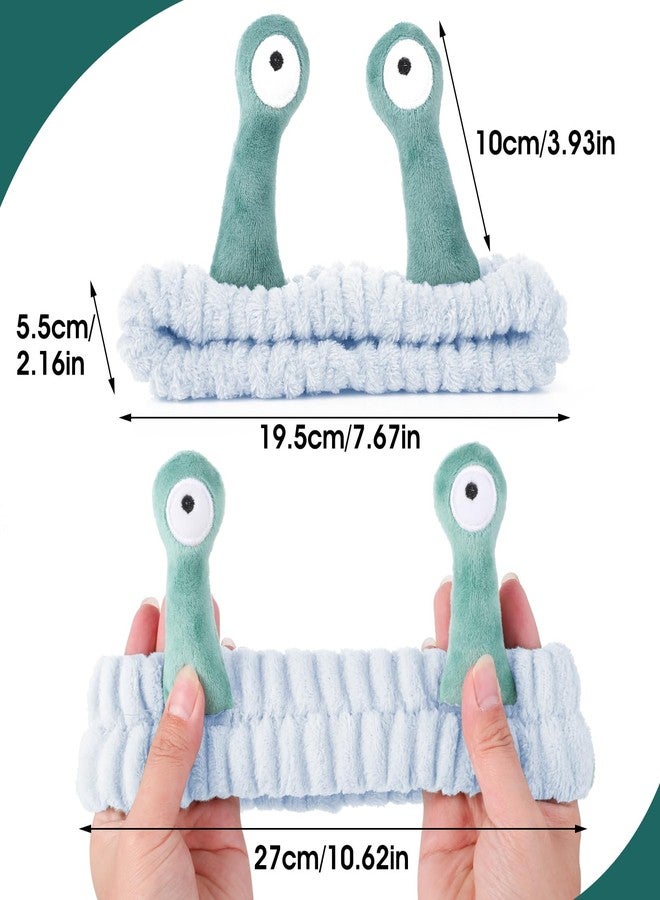 Molain Headbands for Women, Cute Palm and Snail Spa Headbands, Coral Fleece Skincare Headband, Elastic Makeup Headband, Fun Hair Band for Washing Face, Shower, Beauty, and Skincare(Blue&Green) - Image 2