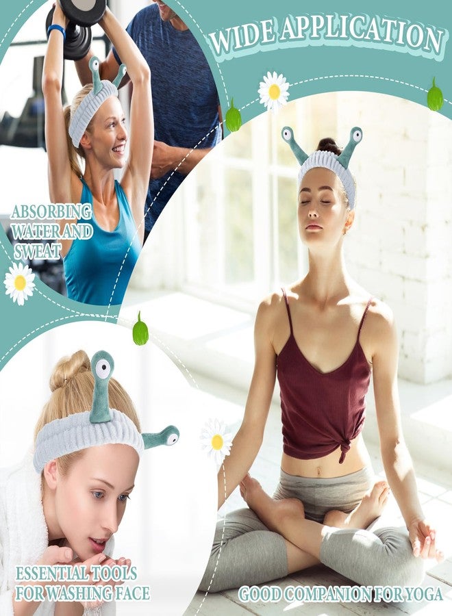Molain Headbands for Women, Cute Palm and Snail Spa Headbands, Coral Fleece Skincare Headband, Elastic Makeup Headband, Fun Hair Band for Washing Face, Shower, Beauty, and Skincare(Blue&Green) - Image 5
