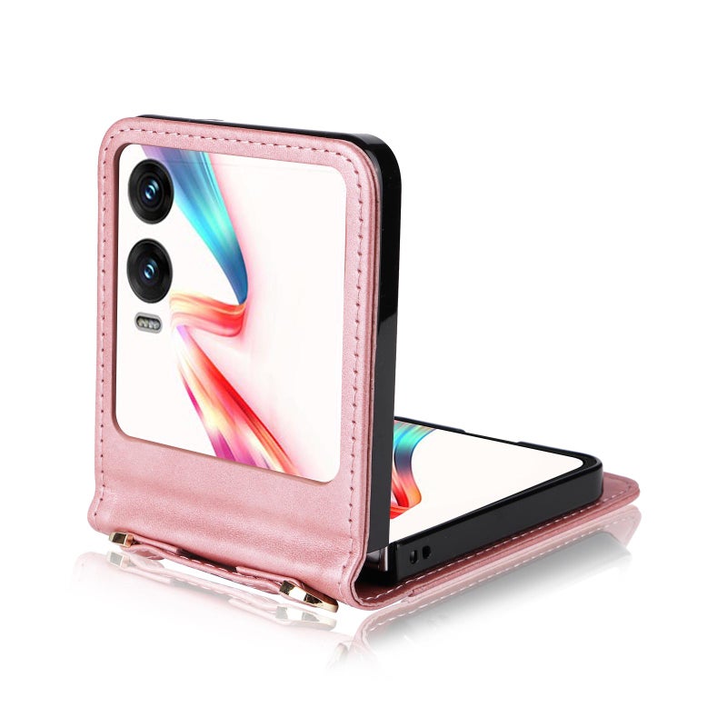 HuHa Case Cover For Infinix Zero Flip Crossbody Card Bag PU Folding Phone Case(Pink) - Image 3