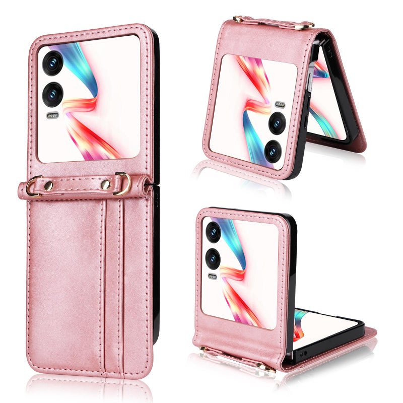 HuHa Case Cover For Infinix Zero Flip Crossbody Card Bag PU Folding Phone Case(Pink) - Image 1