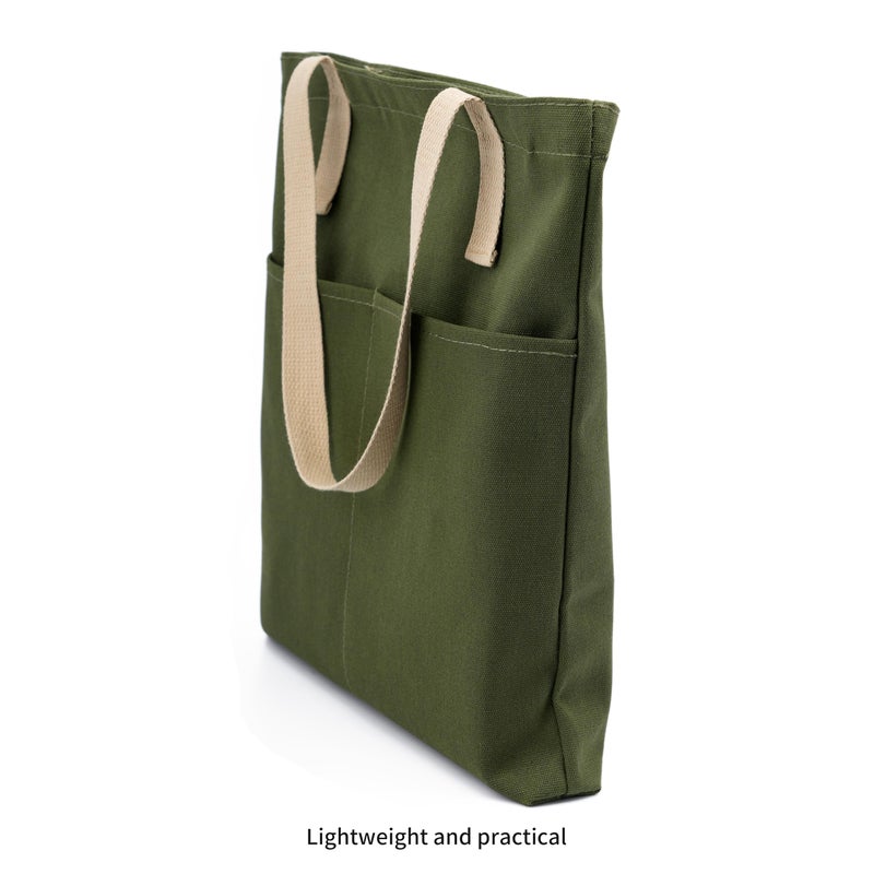 REDSINDA Canvas Aesthetic Tote Bag with Zipper and Pockets Grocery Shopping Bag Small Simple Work Tote Bag for Women Men (Green) - Image 5