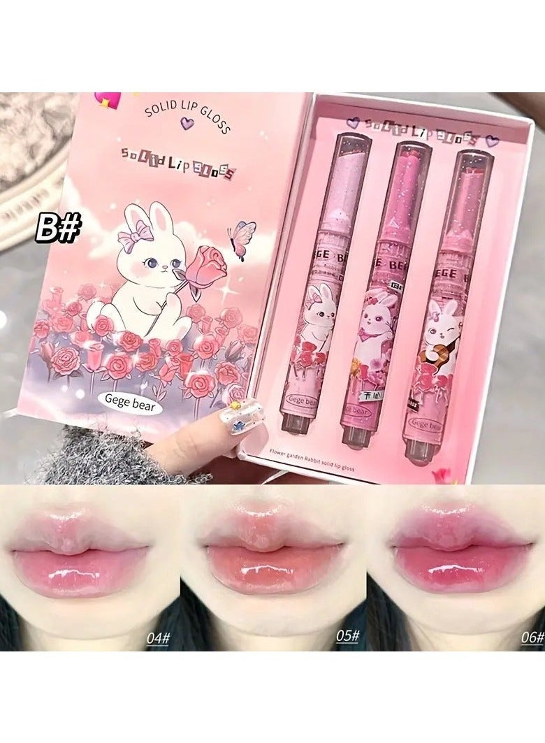 Gege bear Luxurious Lip Honey Stick - Moisturizing, Mirror Glow, Natural Nude Shade, Water Light, Low Saturation Lip Glaze for Music Festival, Student-Friendly, Affordable Makeup Essential SET B #4 #5 #6 - Image 1