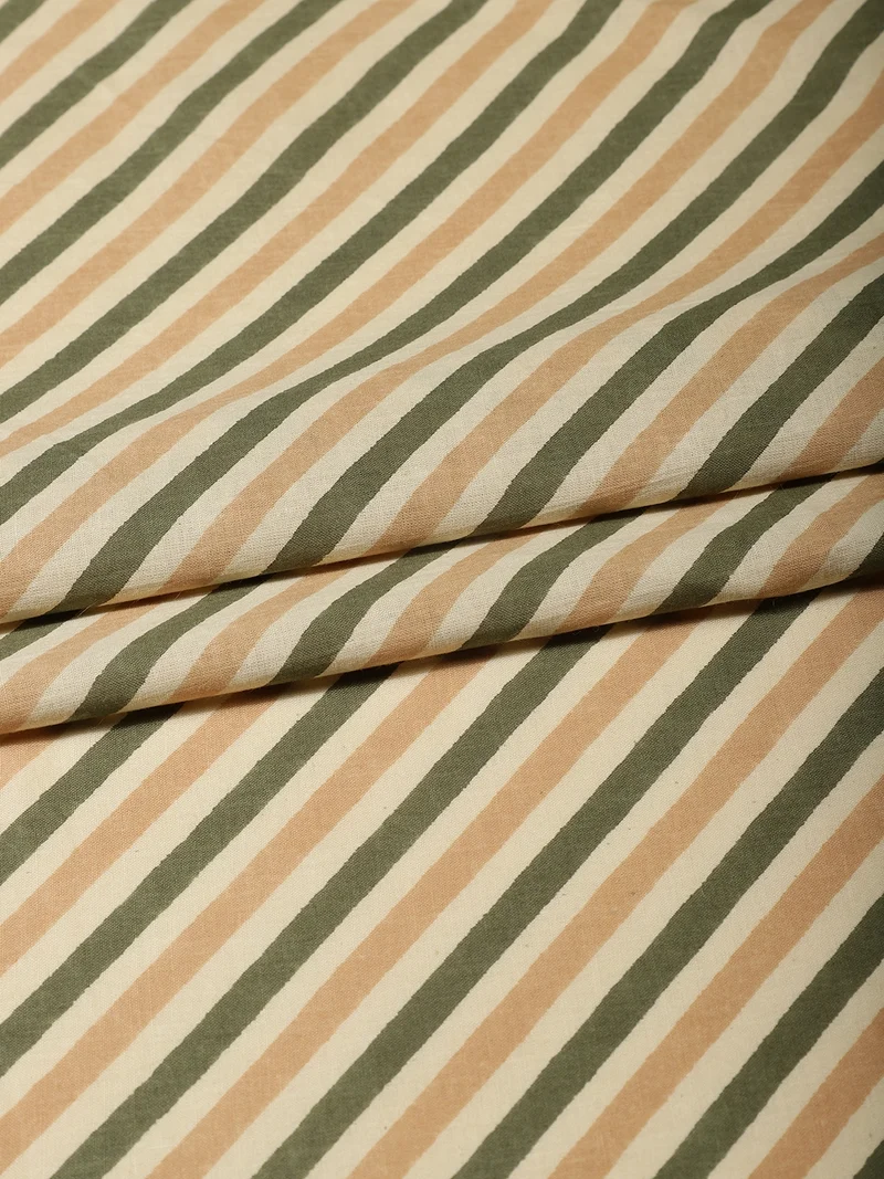 AKS Sage Green & Beige Diagonal Stripe Fabric