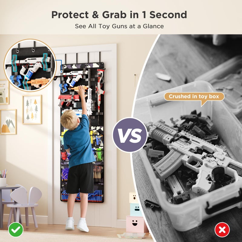 Mefirt Over the Door Organizer for Toy Guns, Hanging Toy Guns Storage Organizer with Pockets and Slots for Kids Foam Blasters, Darts, Goggles, Toys Storage Door Hanger for Kids Rooms, Game Rooms, Camouflage - Image 5